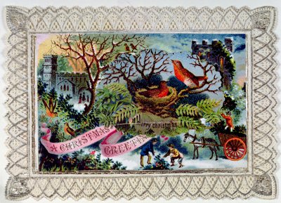 A Christmas Greeting, Victorian postcard by English School